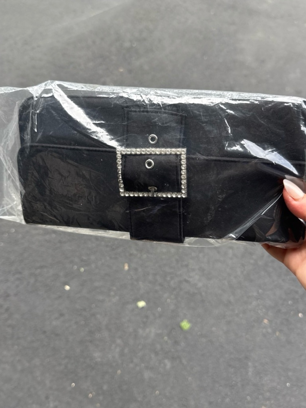 Black Clutch with Rhinestone Buckle